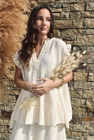 Tasha Cushion Cotton Cap Sleeve Tier Top Vanilla